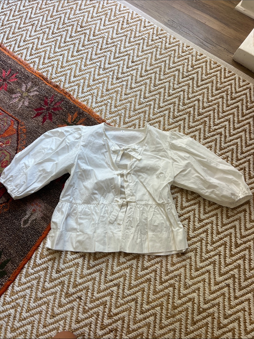 White Peplum Tie-Front Blouse
